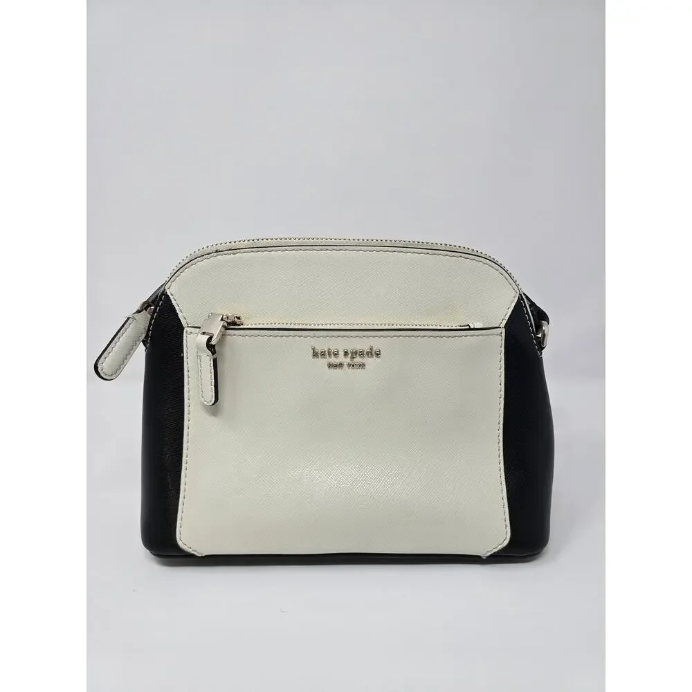 Kate Spade New York Crossbody Purse Black White Leather‎ Shoulder Bag Medium